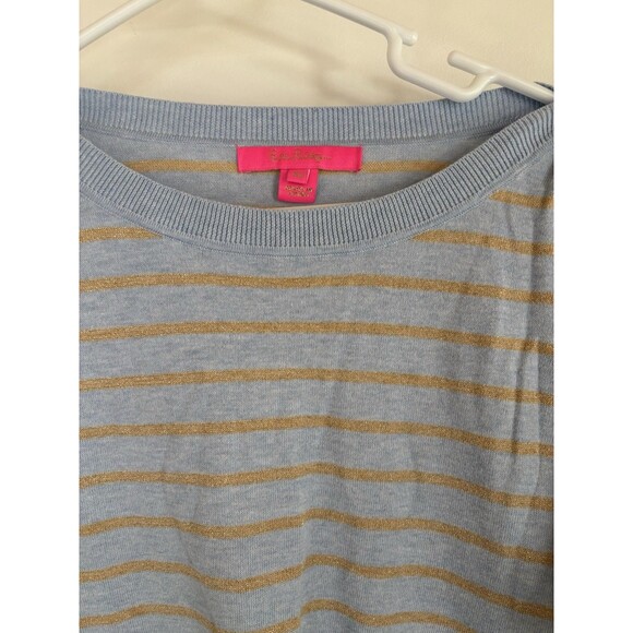 Lilly Pulitzer Cobo Sweater XS Small Blue Metallic Gold Coastal Shell Stripe - Picture 2 of 3